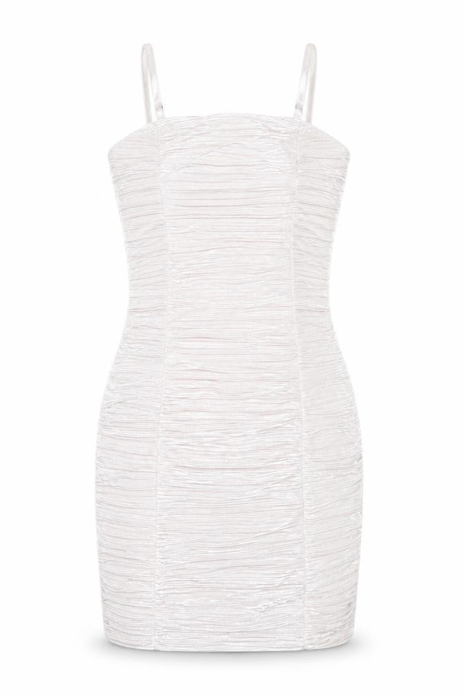 Parisian Women Beige Ruched Bodycon Party Dress Size 8