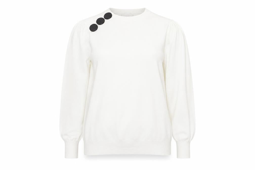 Savida Women White Crew Neck Button Pullover Jumper Size 14