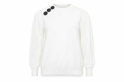 Savida Women White Crew Neck Button Pullover Jumper Size 14