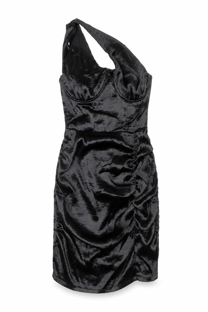 Boohoo Women’s Black One Shoulder Ruched Bodycon Dress UK 10
