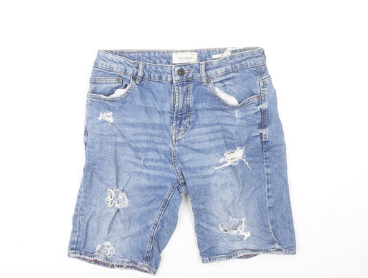 Pull&Bear Men's Blue Denim Distressed Shorts Size 32 Regular Fit