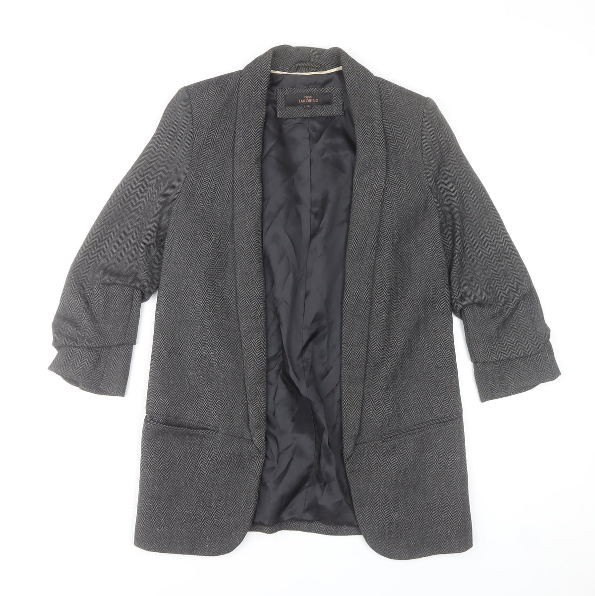 Next Women Grey Herringbone Blazer Jacket Size 6 Tailored Lined