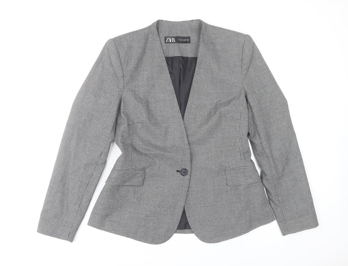 Zara Women Grey Houndstooth Single-Breasted Blazer Size 12