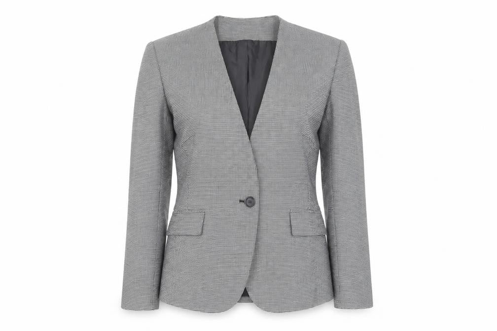 Zara Women Grey Houndstooth Single-Breasted Blazer Size 12