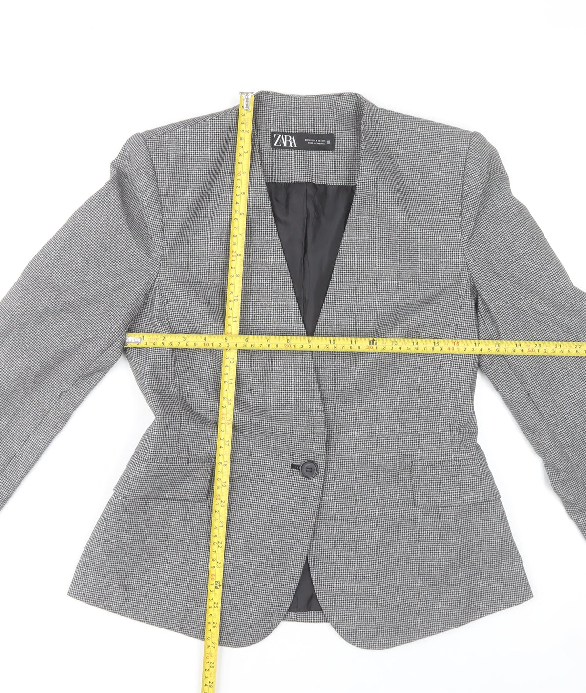 Zara Women Grey Houndstooth Single-Breasted Blazer Size 12