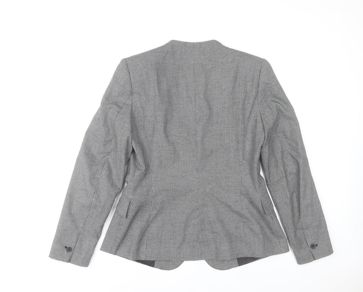 Zara Women Grey Houndstooth Single-Breasted Blazer Size 12