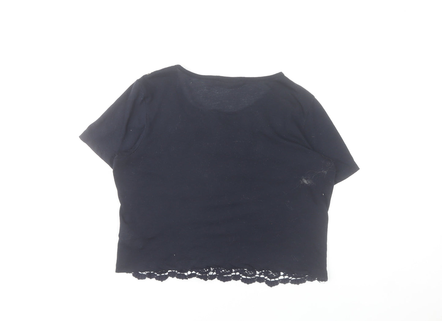 ONLY Women's Blue Lace Cropped Short Sleeve Top Size L