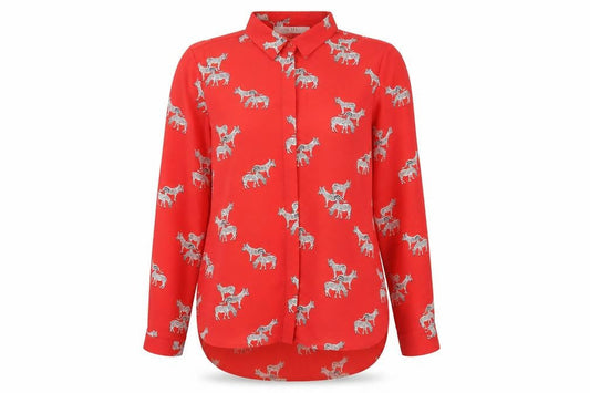 Costes Women Red Zebra Print Long Sleeve Basic Blouse Size L