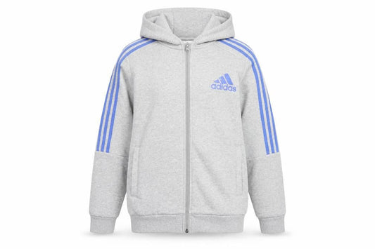 Adidas Boys Grey Full Zip Hoodie 13-14 Years Lined Cotton Blend