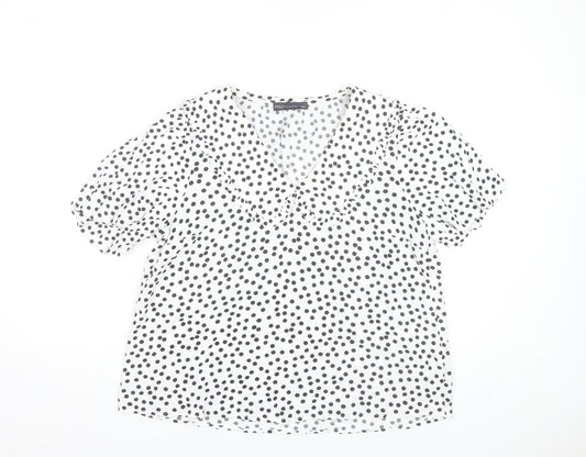 Marks and Spencer Womens Ivory Polka Dot V-Neck Ruffle Blouse Size 8