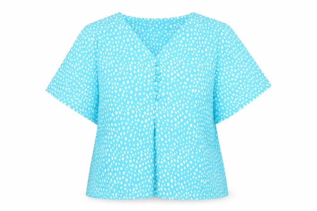 Jessica Graaf Women’s Blue Polka Dot Short Sleeve V-Neck Blouse Size S