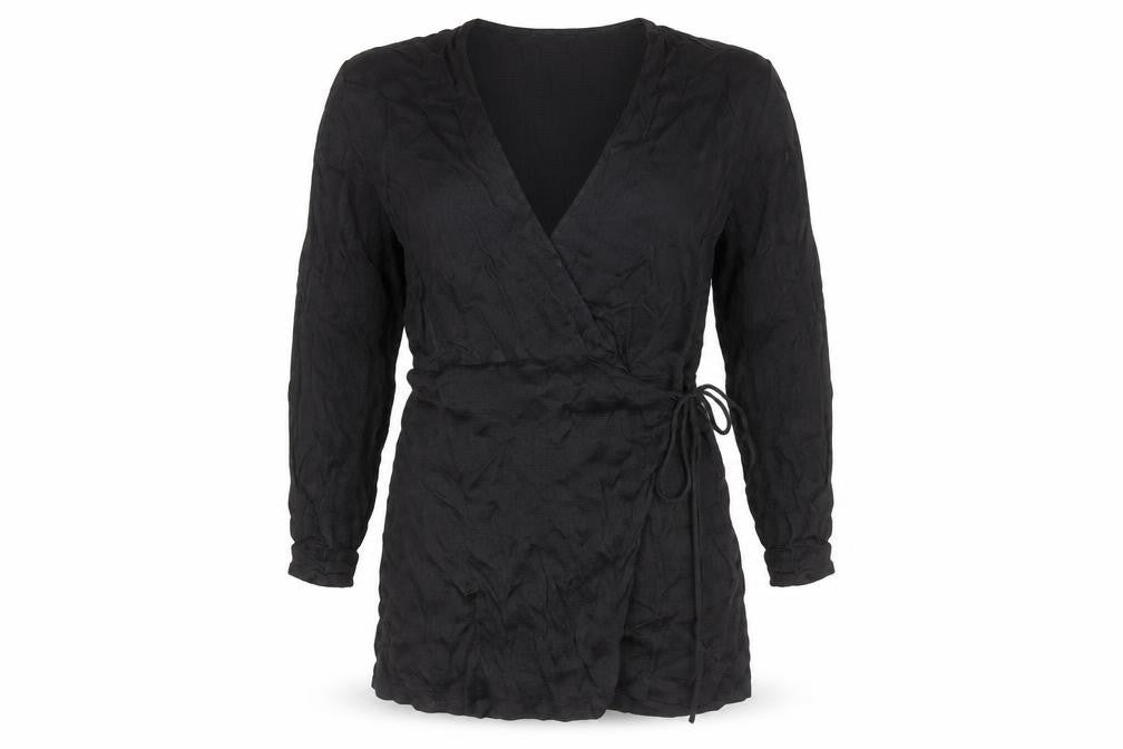Zara Women Black Wrap Dress Size 16 Woven V-Neck Long Sleeve