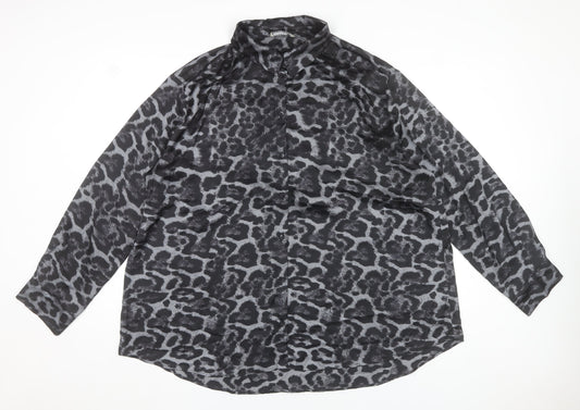 Gallery Women's Black Animal Print Long Sleeve Blouse Size 20