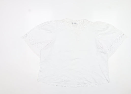 Gallery Womens White Cotton Short Sleeve Blouse XL