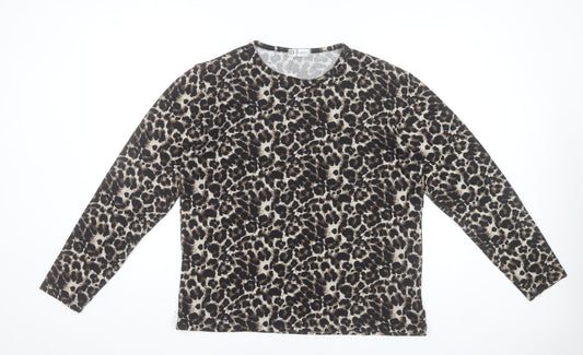 Oujian Women's Brown Leopard Print Long Sleeve T-Shirt Size 2XL