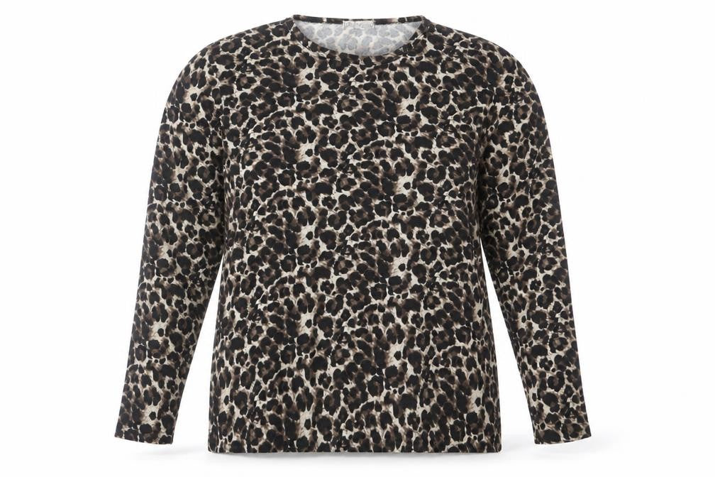 Oujian Women's Brown Leopard Print Long Sleeve T-Shirt Size 2XL