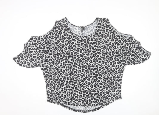 Izabel London Women's Grey Animal Print Cold Shoulder Top Size 14