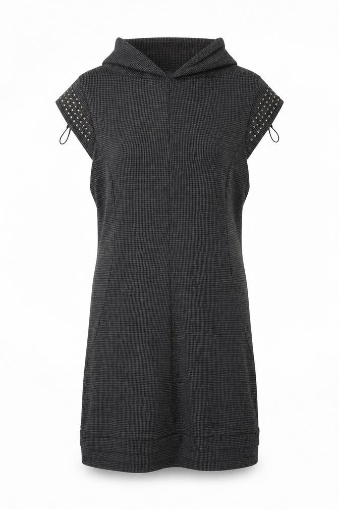 Apricot Women Grey Houndstooth Shift Dress L Short Sleeve Cowl Neck