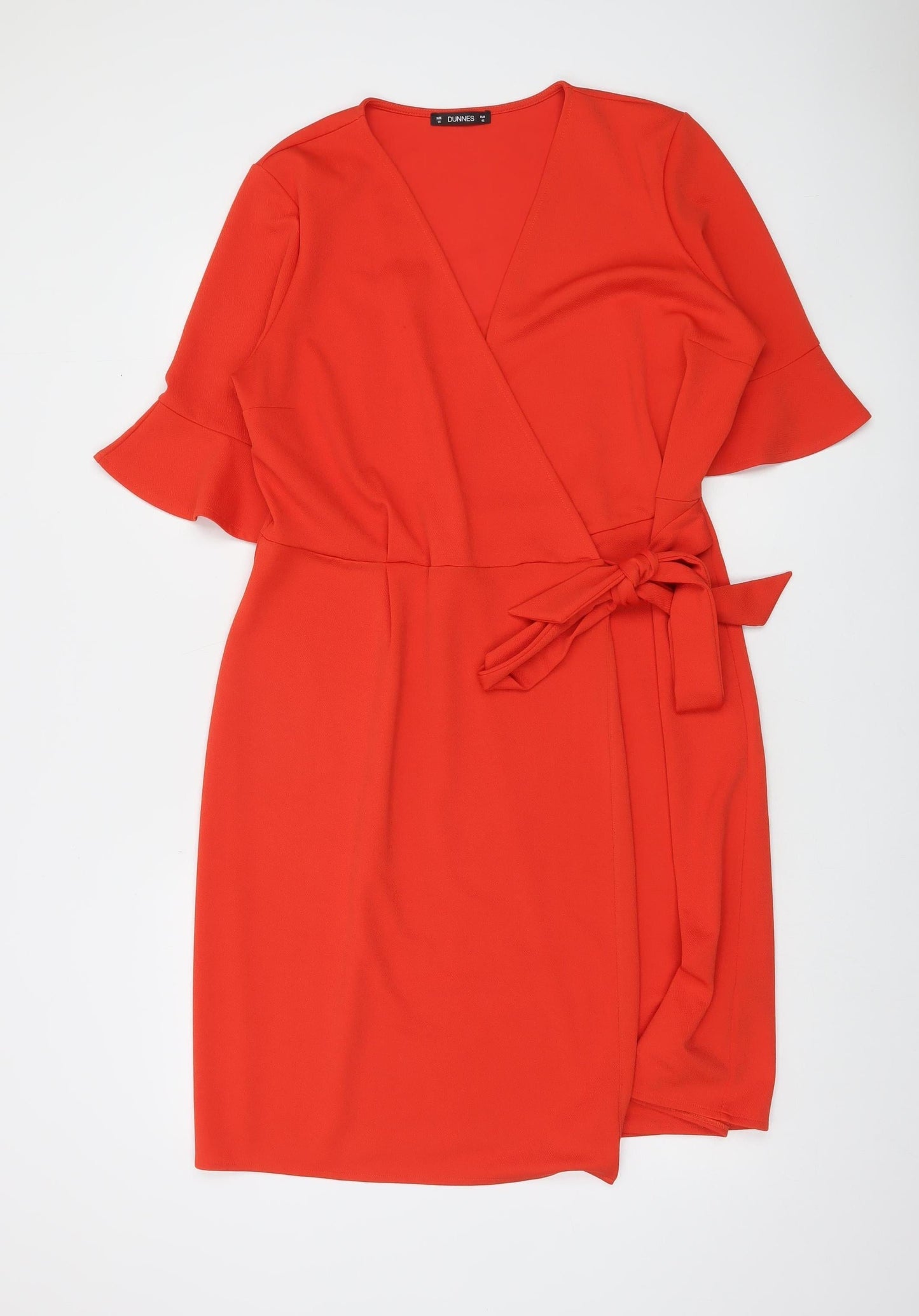 Dunnes Women’s Red Wrap Dress Size 14 Knee Length Belted