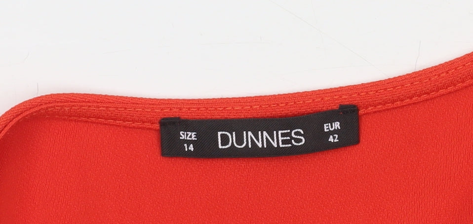 Dunnes Women’s Red Wrap Dress Size 14 Knee Length Belted