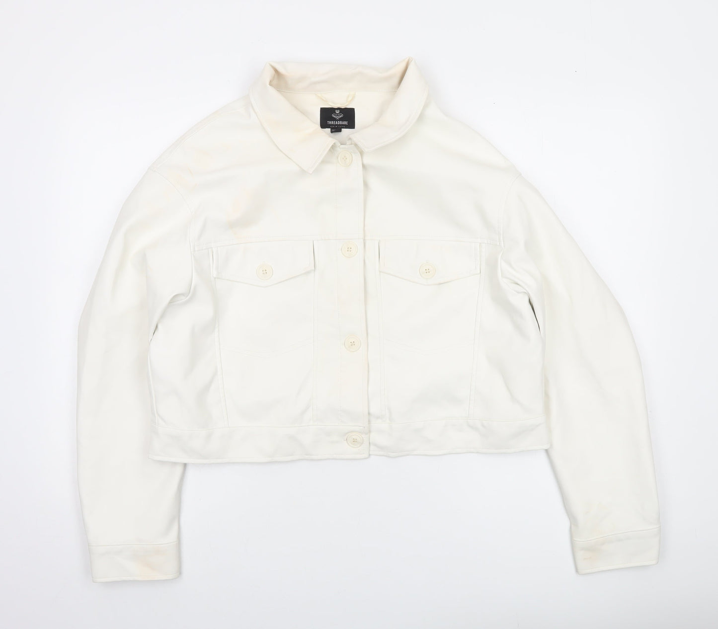 Threadbare Womens Ivory Faux Leather Cropped Jacket Size 16