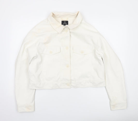 Threadbare Womens Ivory Faux Leather Cropped Jacket Size 16