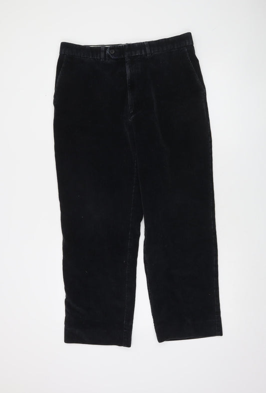 Marks and Spencer Men's Black Corduroy Trousers 36x29 Regular Fit