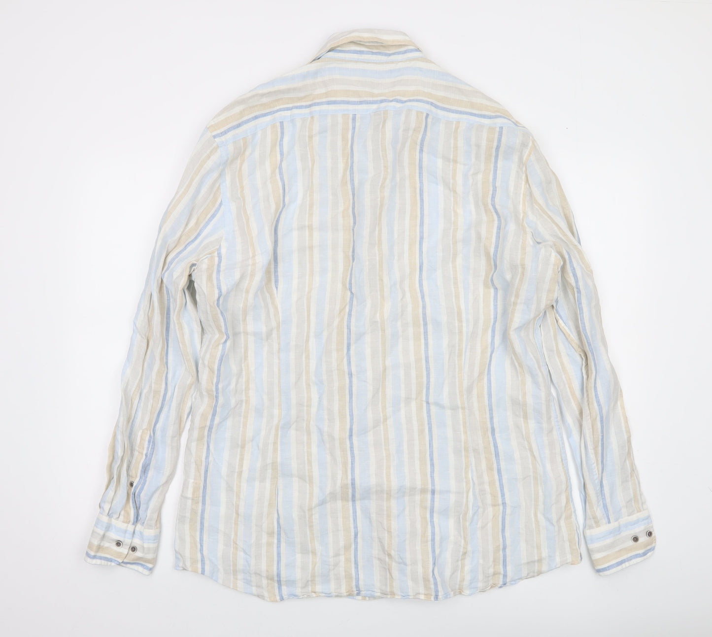 Giordano Men’s Multicoloured XL Linen Striped Long Sleeve Button-Up Shirt