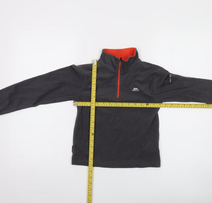 Back view of Trespass boys’ grey fleece 1/4 zip pullover sweatshirt 7-8 years