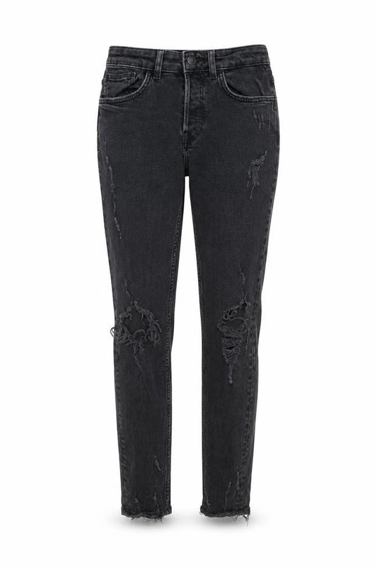 Zara Women Black Skinny Distressed Jeans Size 10 High Rise Denim