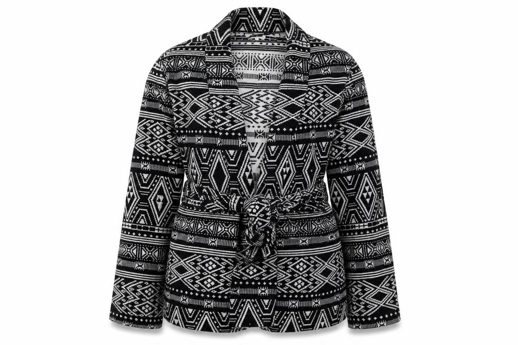 H&M Conscious Women’s Black & White Tribal Belted Cotton Jacket Size 10