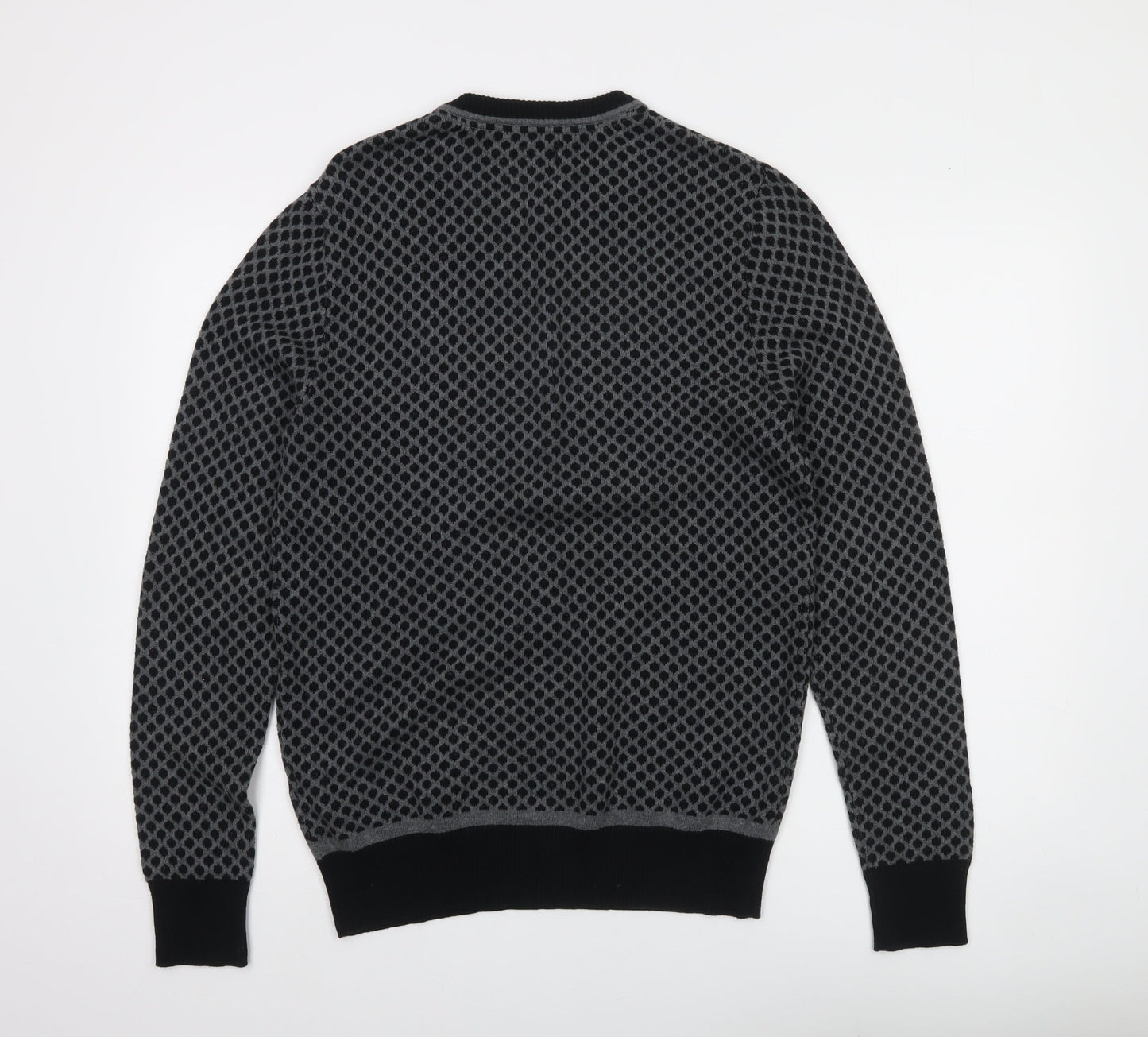 Blend Men's Grey Geometric Knit Cotton Pullover Jumper Size M