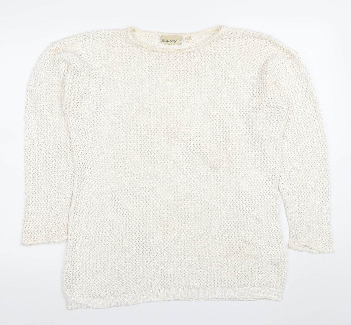 Blue Seven Women’s Ivory Open-Knit Cotton Pullover Jumper Size S