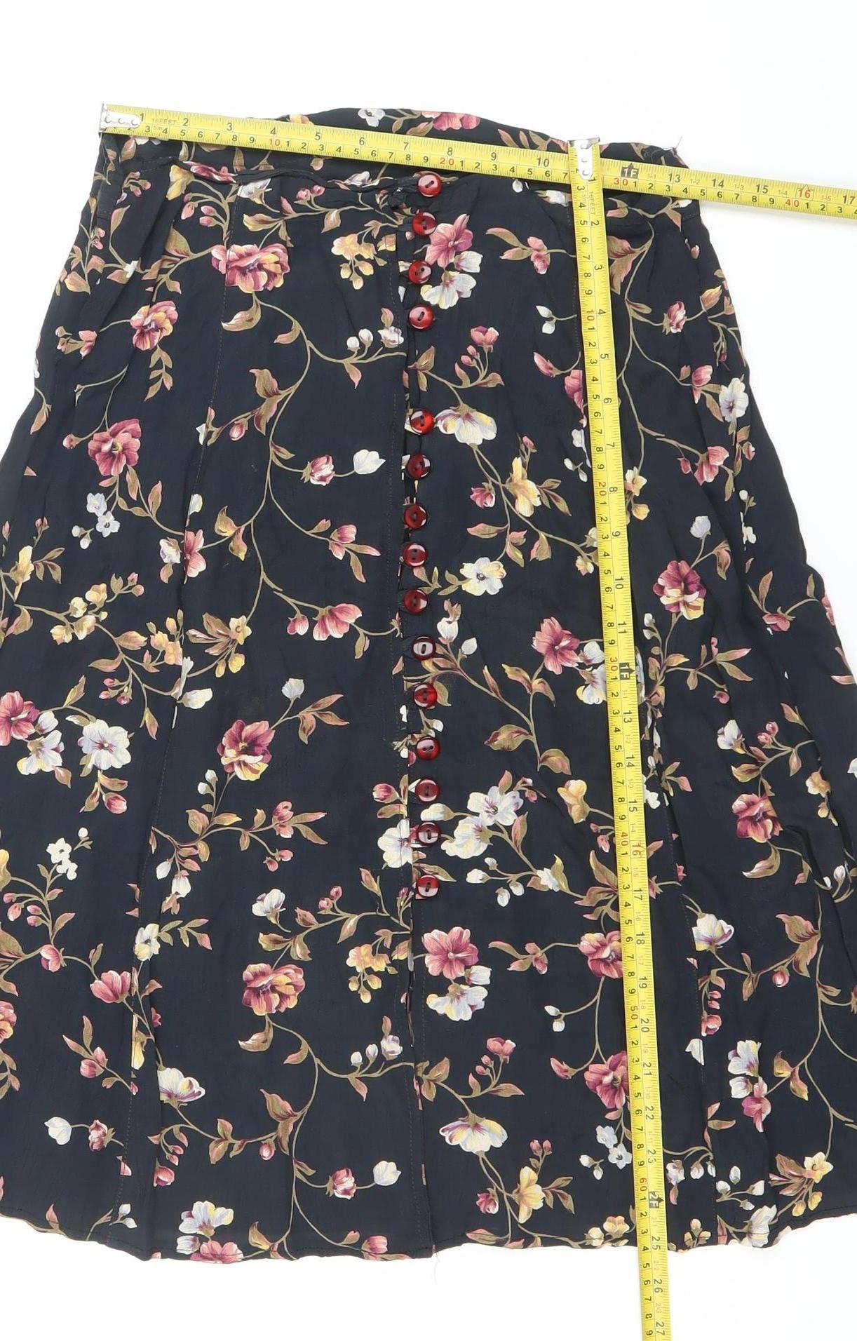 American Connection Women’s Black Floral Button Midi Skirt Size S Rayon
