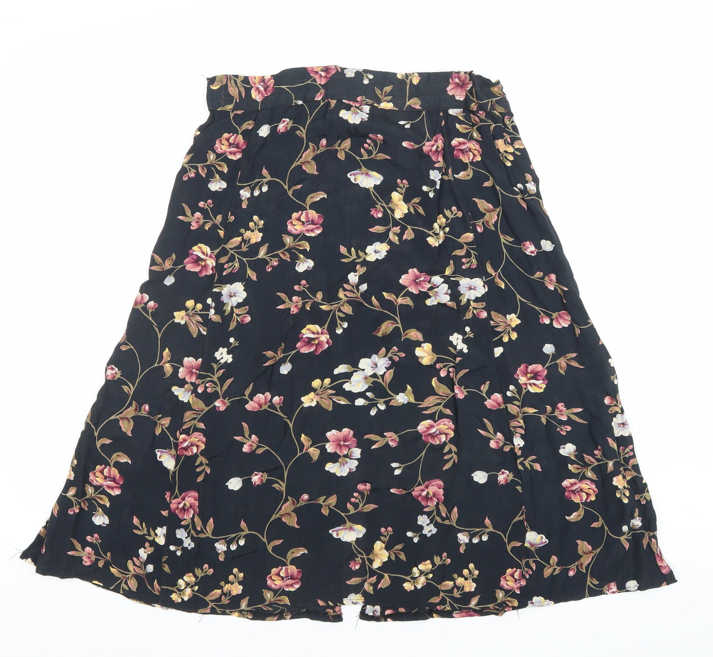 American Connection Women’s Black Floral Button Midi Skirt Size S Rayon