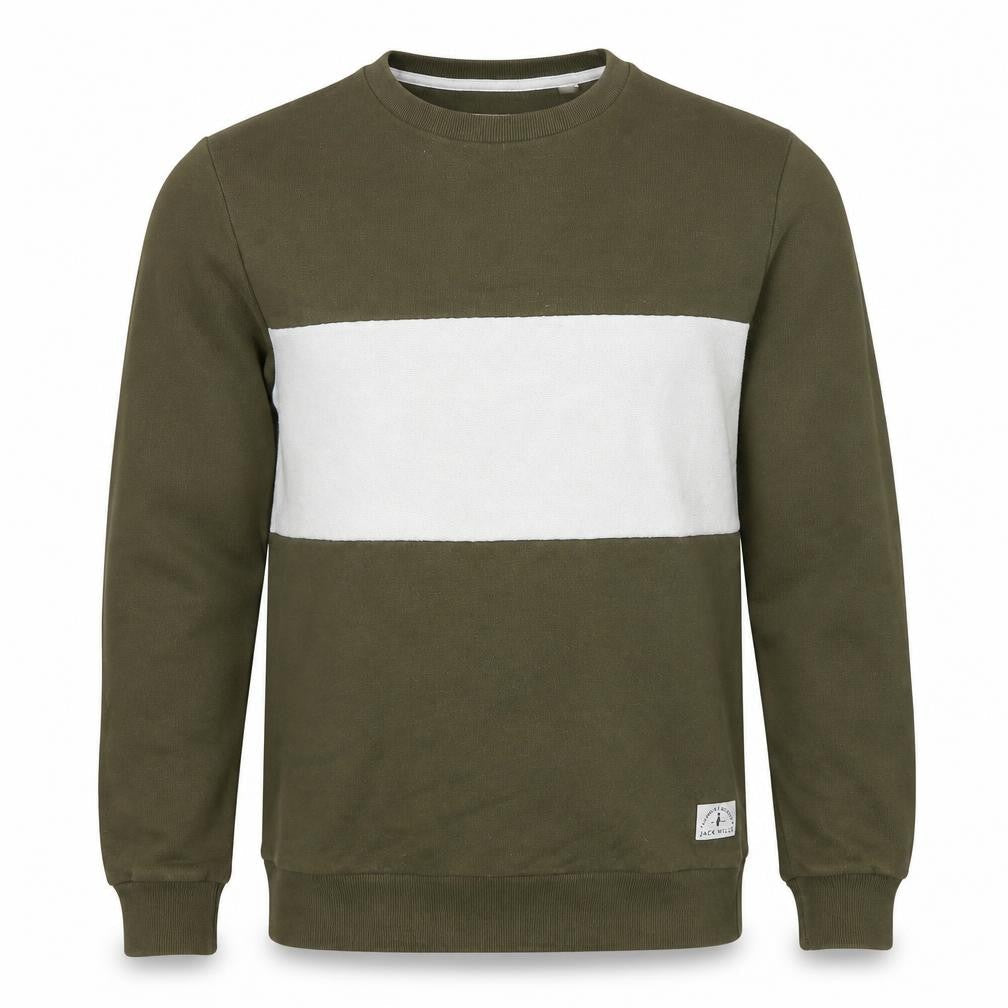 Jack Wills Mens Green & White Crew Neck Sweatshirt Size S Classic Fit