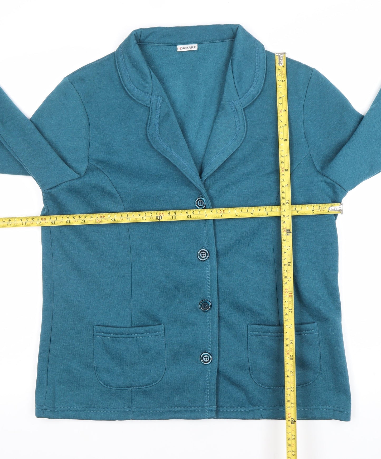 Damart Womens Blue Collared Cardigan M 14/16 Long Sleeve Polyester Cotton