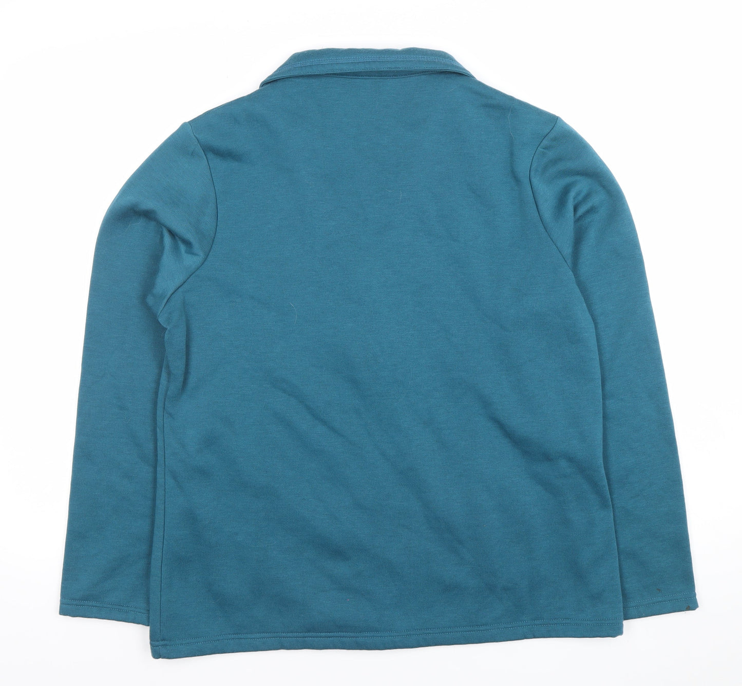 Damart Womens Blue Collared Cardigan M 14/16 Long Sleeve Polyester Cotton