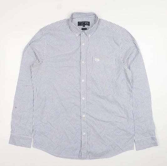 Paul Costelloe Living Men's Blue White Striped Cotton Shirt Size M Regular Fit