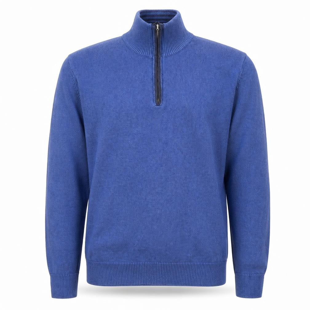 Maine New England Men’s Blue 1/4 Zip Cotton Wool Jumper Size S