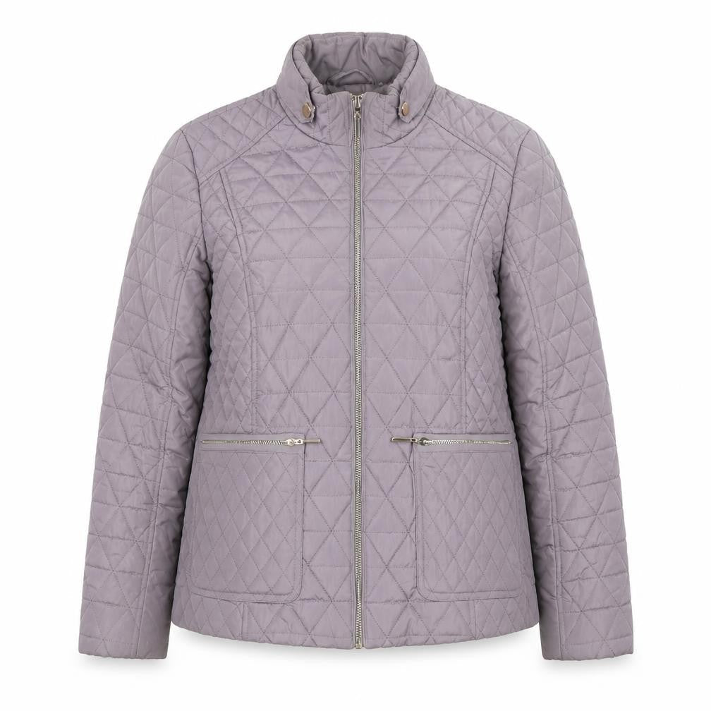 Gallery Women's Grey Quilted Full Zip Mid-Length Jacket Size 12