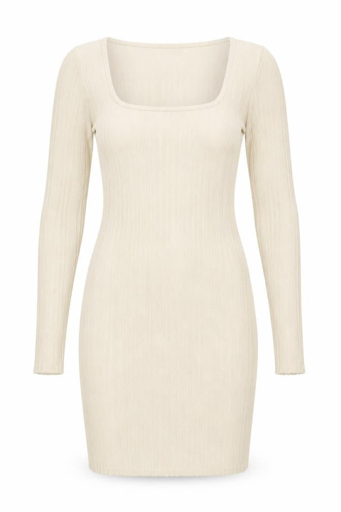 PINK VANILLA Women’s Ivory Ribbed Bodycon Long Sleeve Short Dress Size S