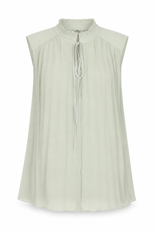 H&M Women's Green Pleated Sleeveless High Neck Tunic Blouse XS