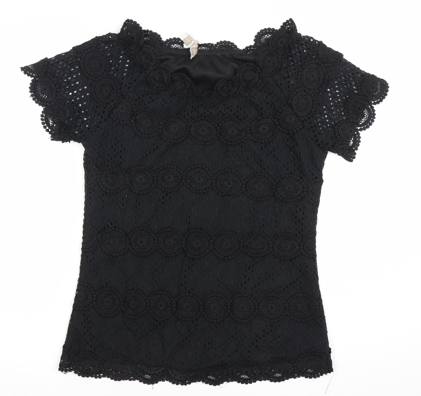 Marc Angelo Women’s Black Lace Short Sleeve Tunic Blouse UK 12