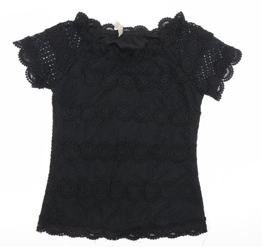 Marc Angelo Women’s Black Lace Short Sleeve Tunic Blouse UK 12