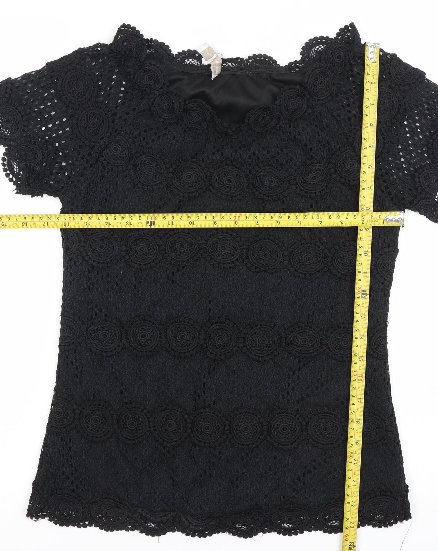 Marc Angelo Women’s Black Lace Short Sleeve Tunic Blouse UK 12