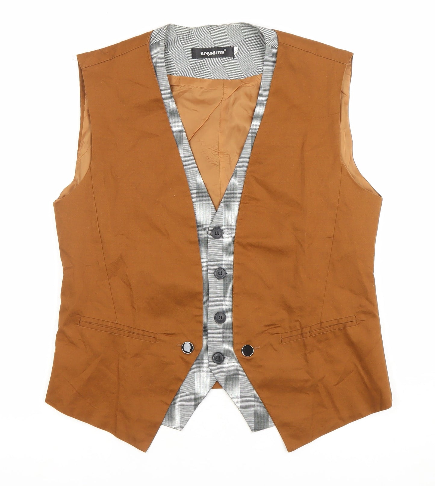 INMUR Men's Brown Slim Fit Waistcoat Checked Trim Size XL