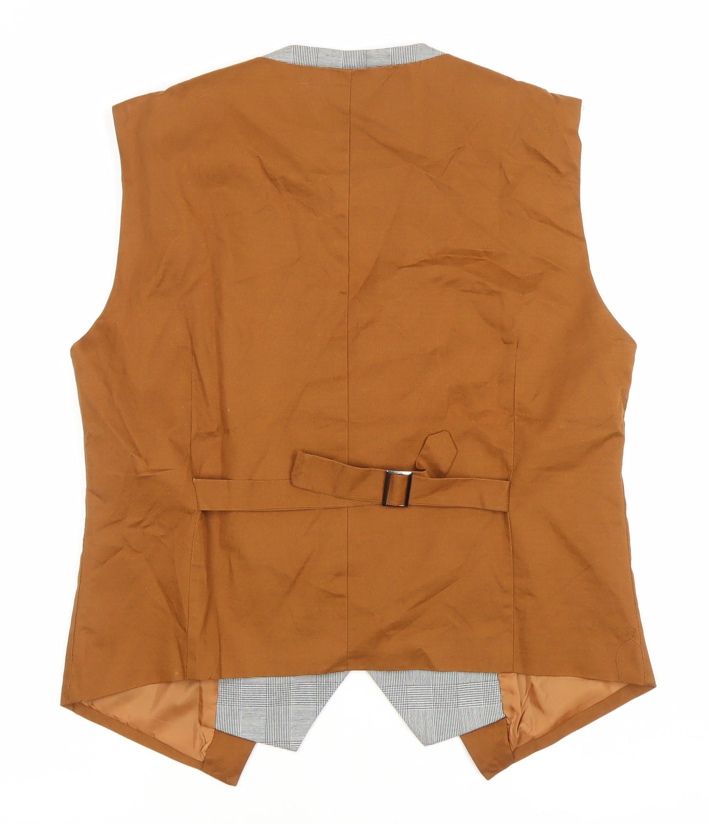 INMUR Men's Brown Slim Fit Waistcoat Checked Trim Size XL