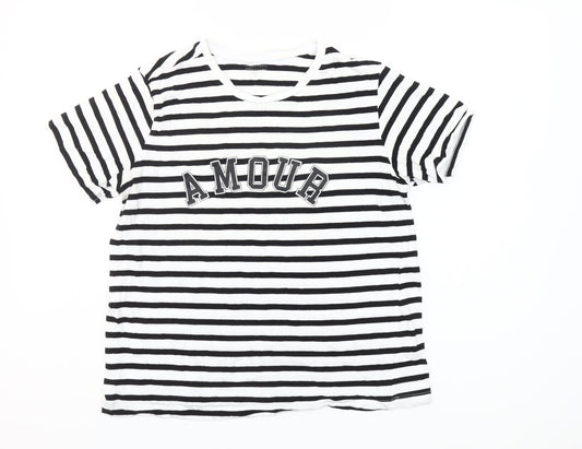 Dunnes Stores Women's Black White Striped Amour Cotton T-Shirt Size 14