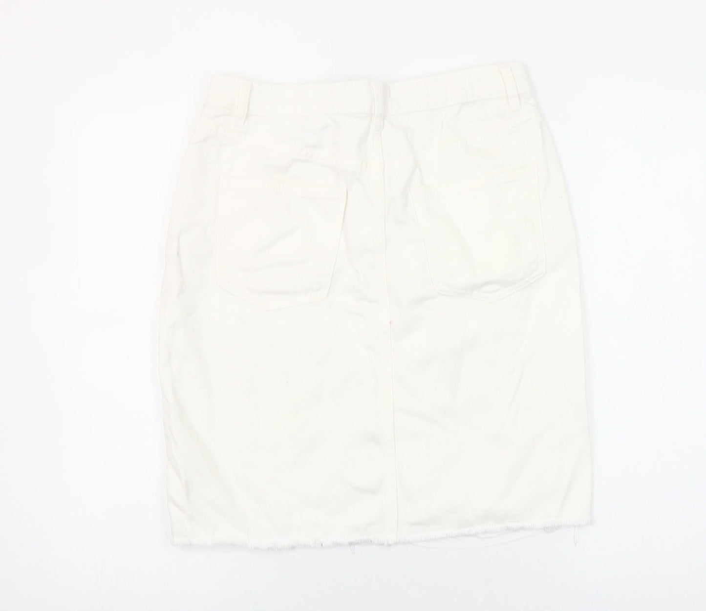 Next Women Ivory Denim Pencil Skirt Size 10 Tall Cotton Knee Length